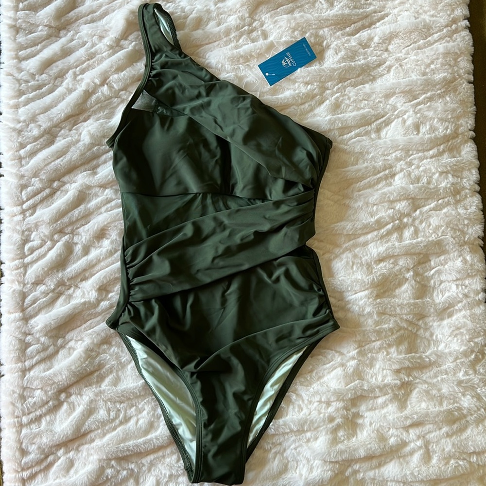 Cupshe olive one shoulder tummy control cut out one piece size small